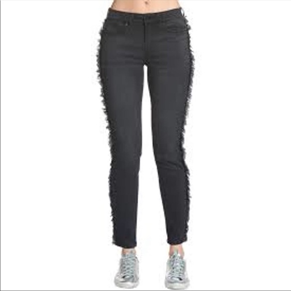 ELAN Fringe Denim Jeans INTERNATIONAL FRAY SIDE Black Skinny - Picture 2 of 13